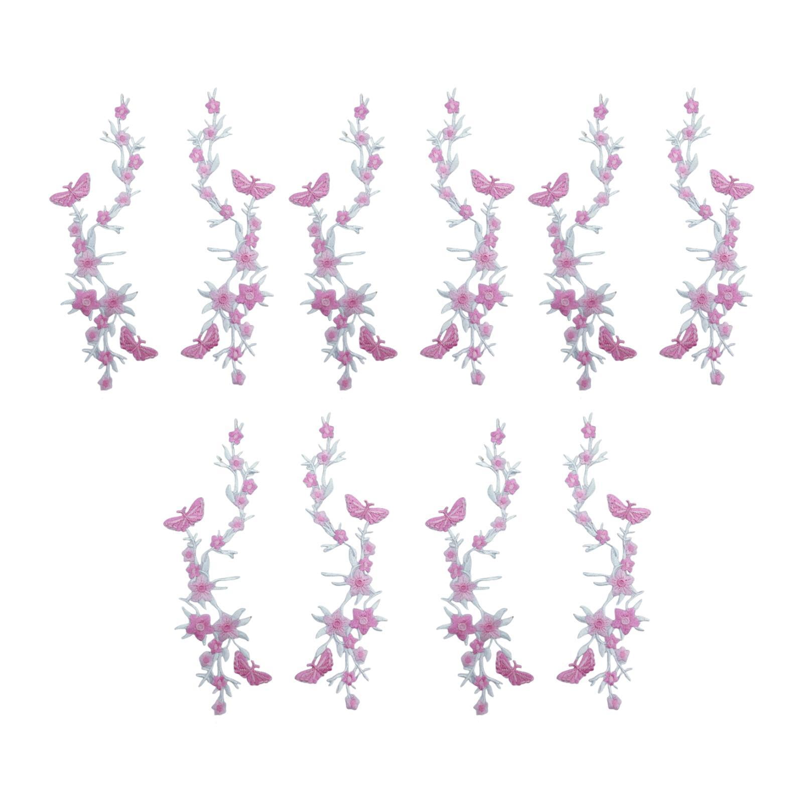 FVDPWYE 10 Pieces Butterfly Flower Embroidered Iron on Patches for Bag Clothes Pants pink