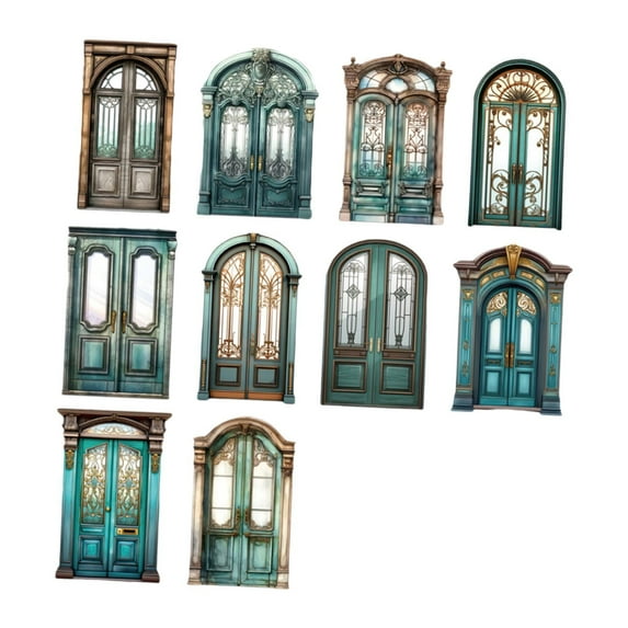FVDPWYE 10 Pieces Scrapbook Decorative Paper Cardstock Stickers Vintage Door Sticker Set style E