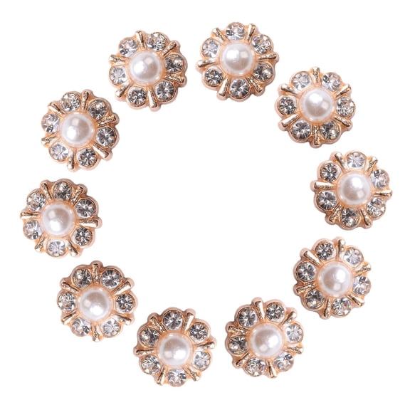 FVDPWYE 10 Pieces Small Rhinestone Pearl Buttons Round Alloy Flatback Buttons Gold