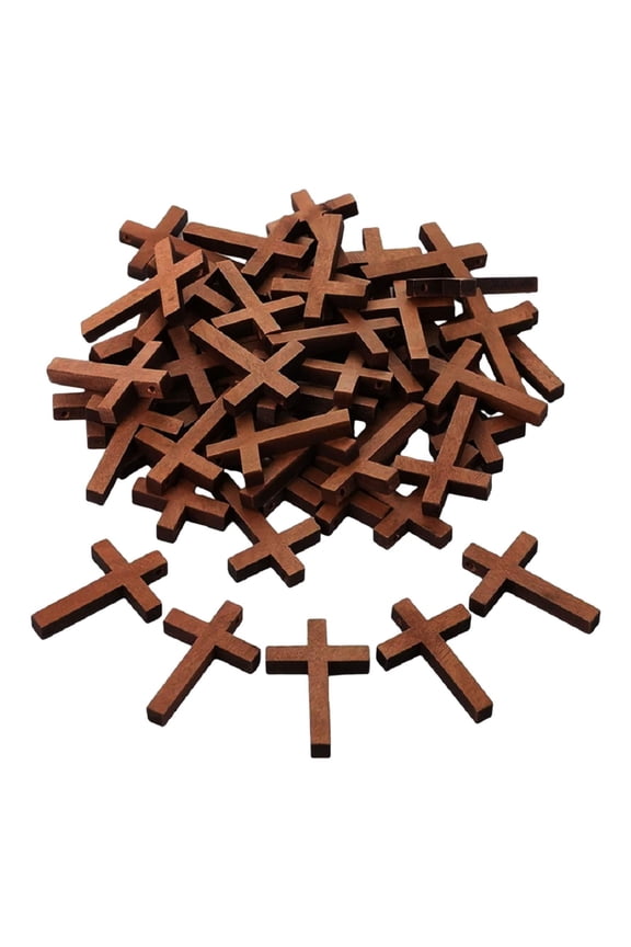 100 Pieces Wooden Cross Charms Wood Cross Pendants Cross Charms Pendants for DIY Brown