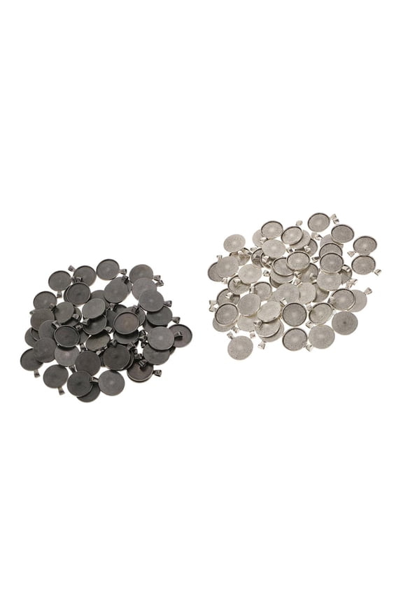 100pcs 25mm Black Antique Silver Base Pendant Trays Cabochon Cameo Settings
