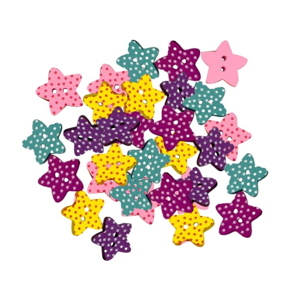 FVDPWYE 100pcs Novelty Star Shapes Wooden Buttons Assorted Colors for Sewing Crafting DIY 1.5cm