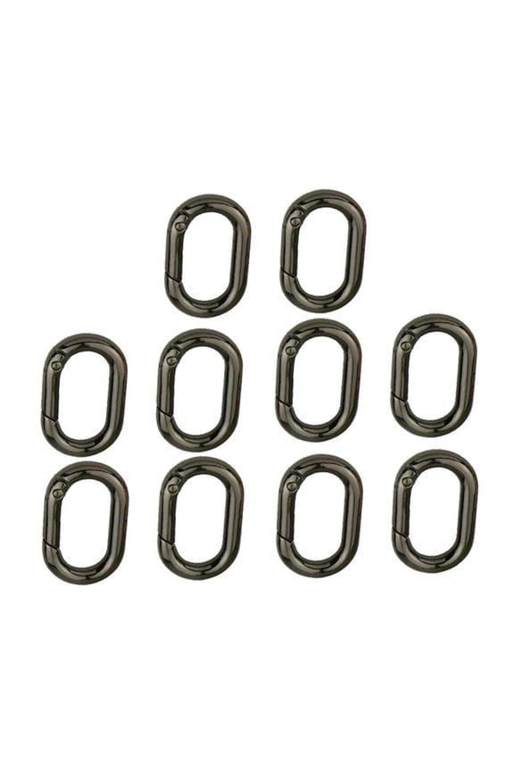 10Pcs Spring Oval Rings Oval Carabiner Metal Split Rings Keyring Buckle Push Black