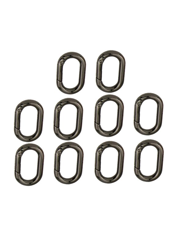 10Pcs Spring Oval Rings Oval Carabiner Metal Split Rings Keyring Buckle Push Black