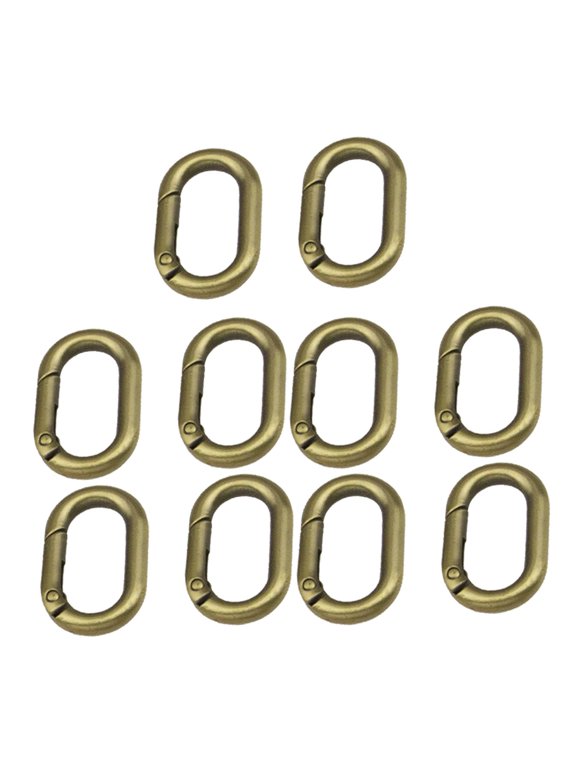 10Pcs Spring Oval Rings Oval Carabiner Metal Split Rings Keyring Buckle Push Bronze
