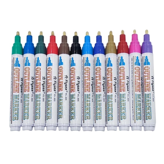 FVDPWYE 12 Glitter Metallic Marker Pen Outline Highlight Drawing Pens Greeting Cards DIY