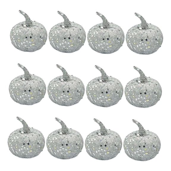 FVDPWYE 12 Pcs Decorative Pumpkins Artificial Foam Pumpkins 6.5cm Handmade Foam Pumpkins silver