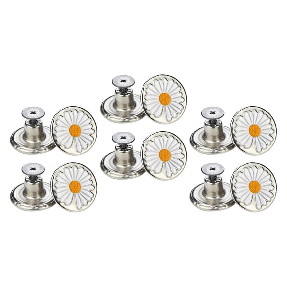 FVDPWYE 12 Pieces 17mm Metal Jeans Buttons Repair Studs Waist Extender Silver Daisy