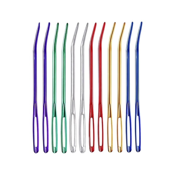 FVDPWYE 12 Pieces Aluminum Yarn Set Bent Sewing Hand Craft Darning Needle Set Tools Wool