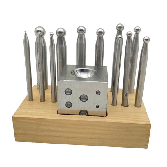 FVDPWYE 13 Pieces Dapping Doming Punch Block Set Carbon Steel Metal Forming Tool Kit