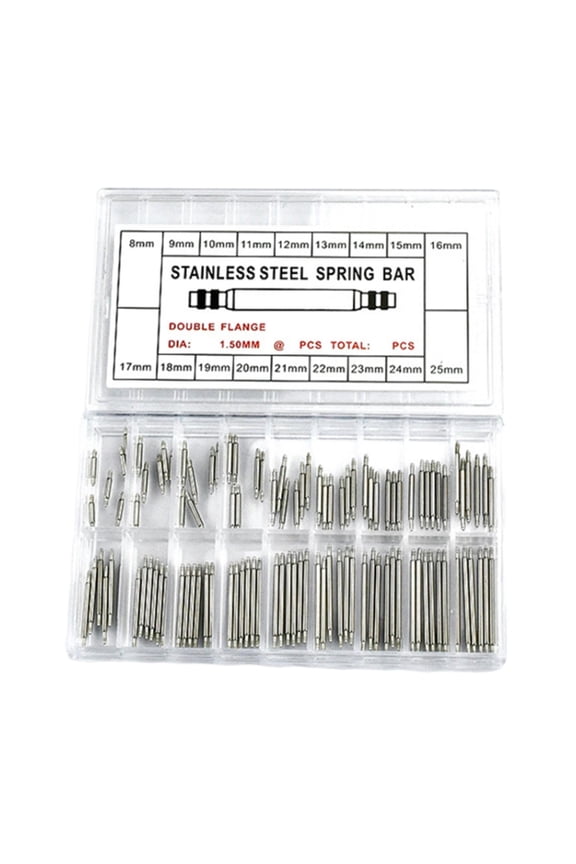 144Pcs Stainless Steel Watch Band Spring Bars 8-25mm Watchmaker Repair 18 Sizes