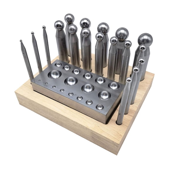 FVDPWYE 19 Pieces Dapping Doming Punch Block Set Wood Base DIY Crafts Jewelry Making