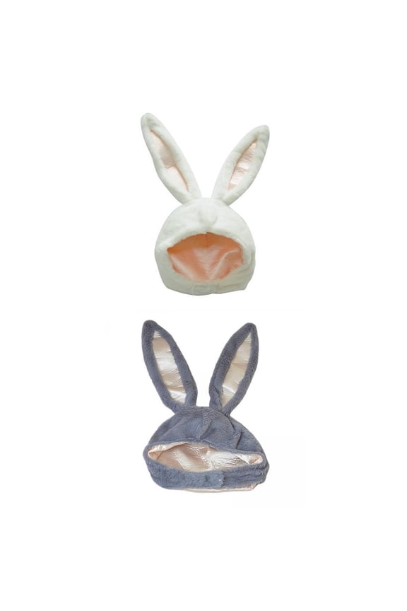 2 Bunny Ears Hood Hat Cotton White Light Purple Gift Plush for Selfie Party