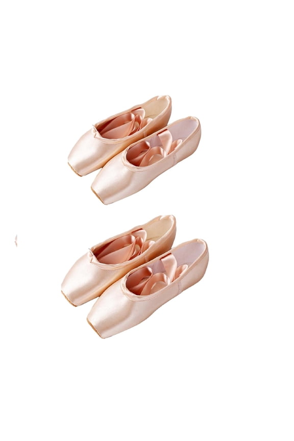 2 Pair Satin Pointe Shoes Girls Women Ladies Ballet Shoes with Ribbon School