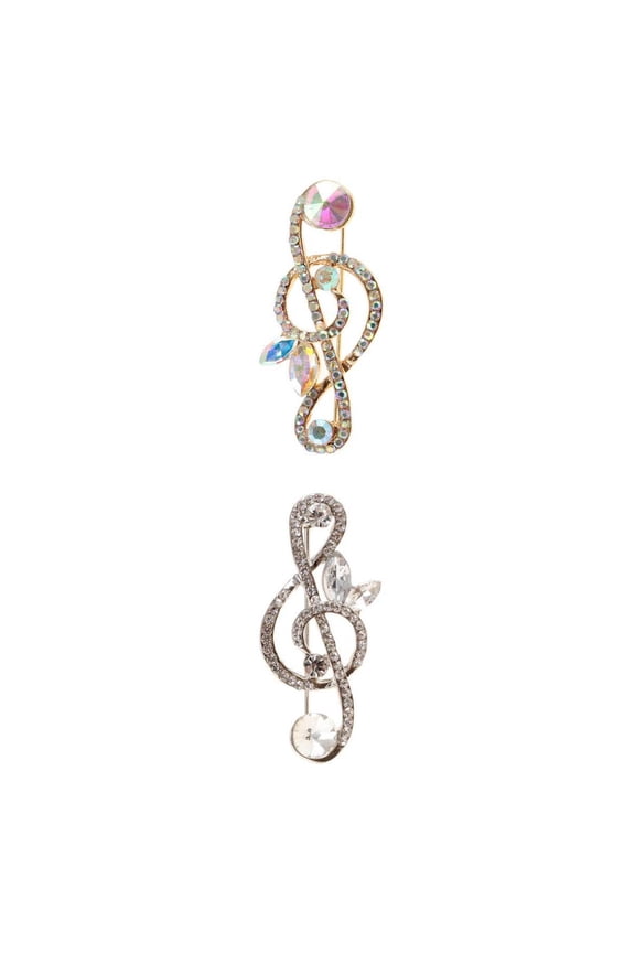 2 Pieces Silver / Gold Rhinestone Music Note Brooches Musician Lapel O Hat Pin