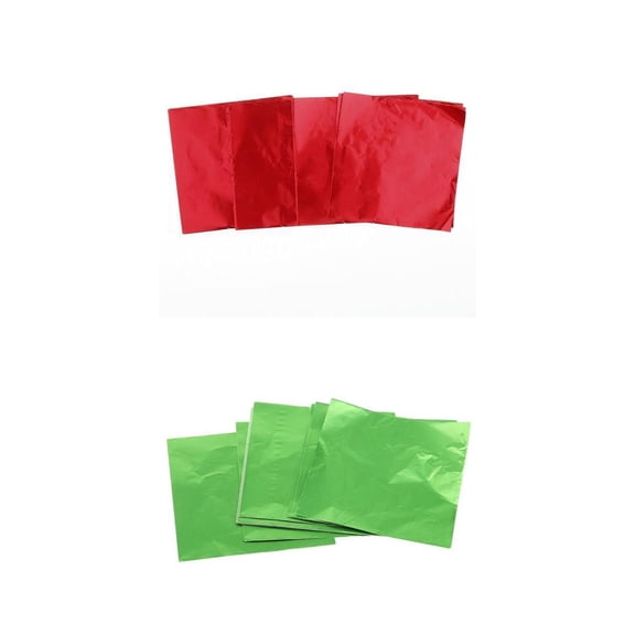 FVDPWYE 200 Pieces Sweet Candy Package Foil Paper Chocolate Lolly Foil Wrapper Green/Red
