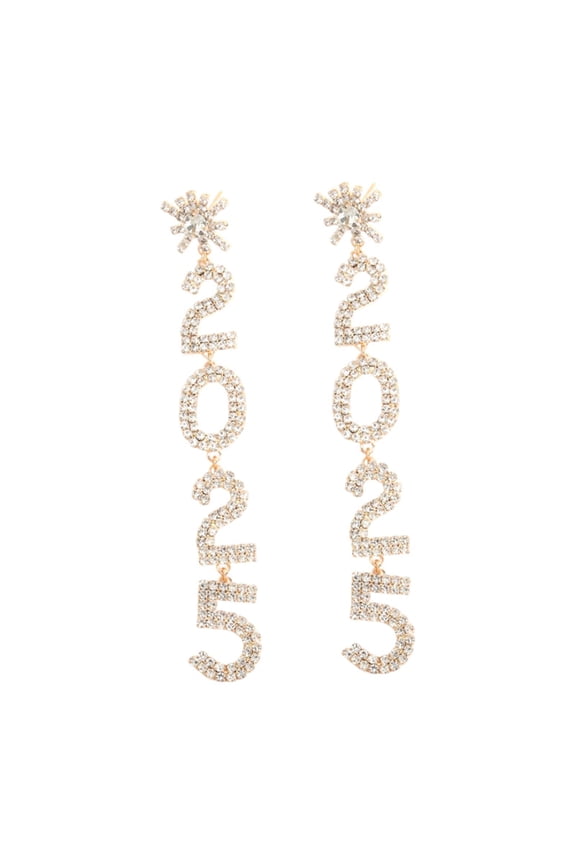 2025 Happy New Year Earrings Jewelry Accessories Drop Dangle Earrings Rhinestone Gold