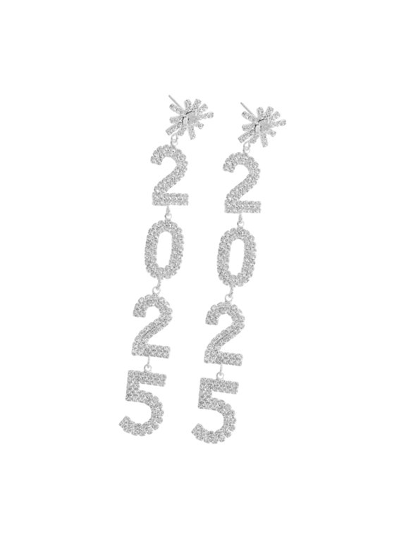 2025 Happy New Year Earrings Jewelry Accessories Drop Dangle Earrings Rhinestone Silver