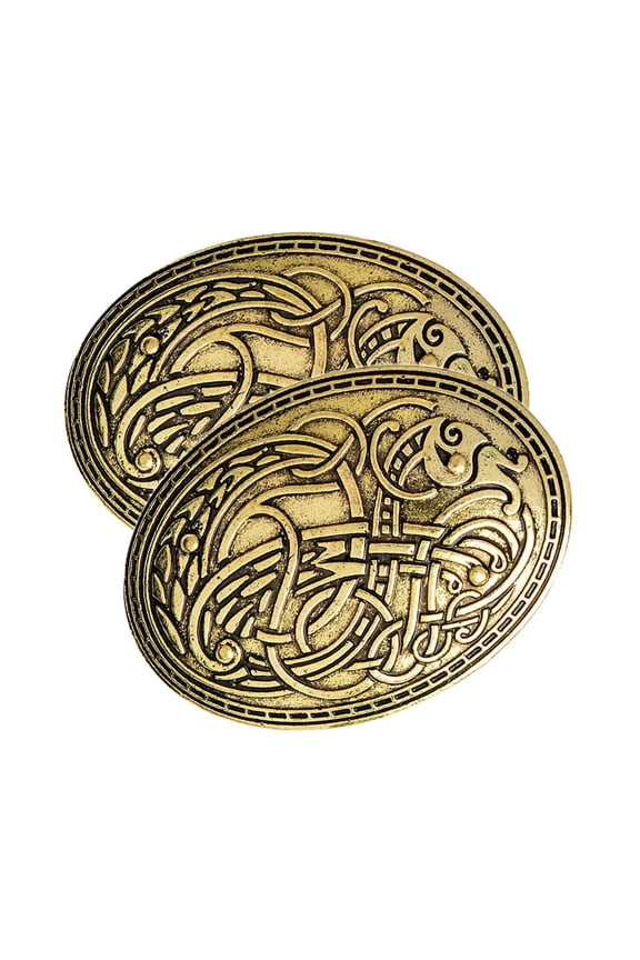 2Pack Norse Medieval Viking Shield Symbol Brooch Oval Shawl Sweater Pin Gold