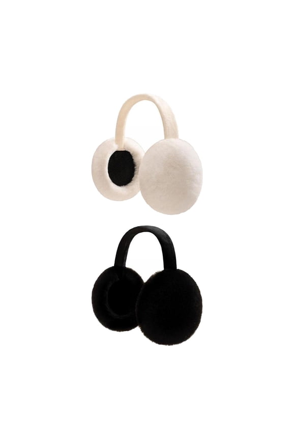 2Pcs Fuzzy Ear Muffs Earmuffs, Warm Ears Cover Cosy Ear Flaps Unisex Foldable White Black