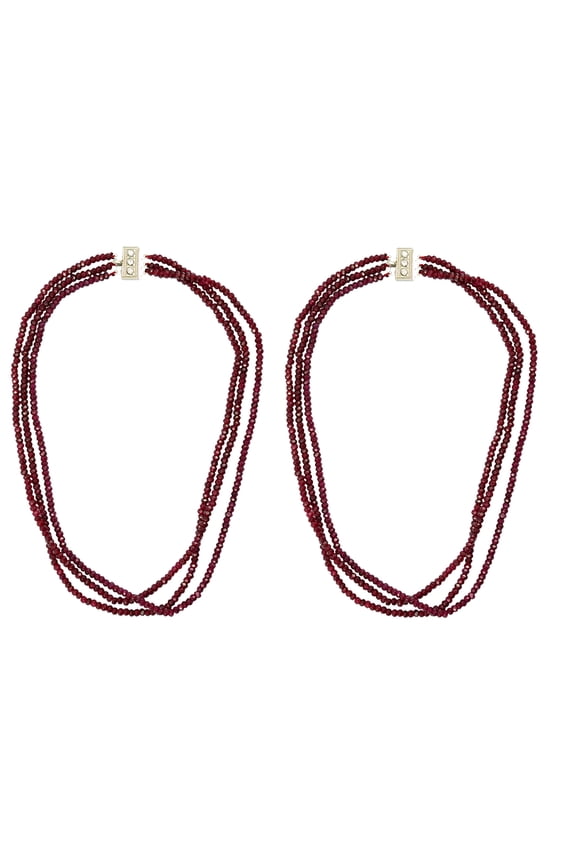 2Pcs Multiple Rows Sweater Necklace Choker - Red Ruby Faceted Rondelle Gemstone