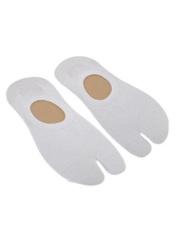 2X Unisex 2 Toe Flip Flop Socks Tabi Socks Low Cut Cotton Boat Socks White
