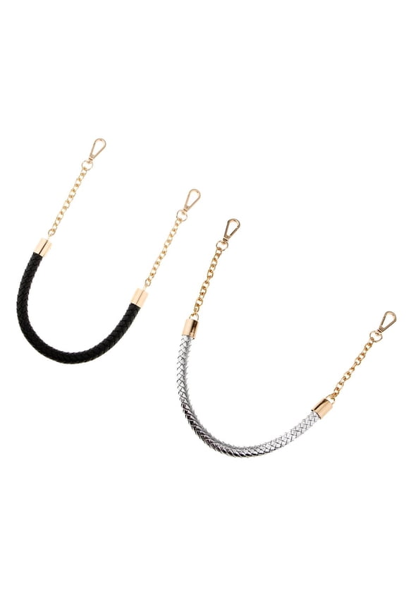 2pc/set PU Leather Braided Handbag Shoulder Bag Strap Chain Replacement Black