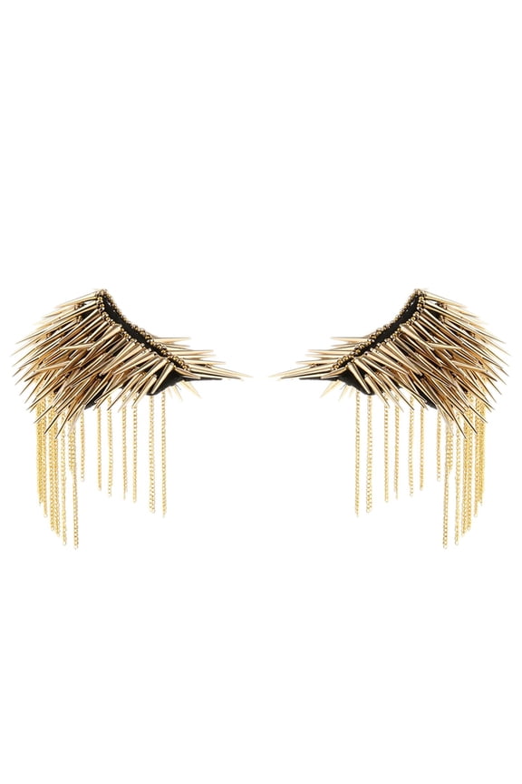 2pcs Punk Rivet Brooch Tassel Epaulet Shoulder Board Costume Accessory Gold-A
