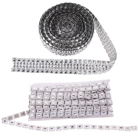 FVDPWYE 2pcs Silver Color Diamante Rhinestone Chain Stitch On Rope Trim Square