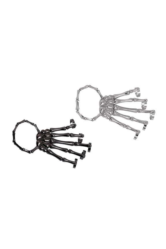 2pcs Skeleton Hand Bracelet with Rings Elasticity Wristband for Party