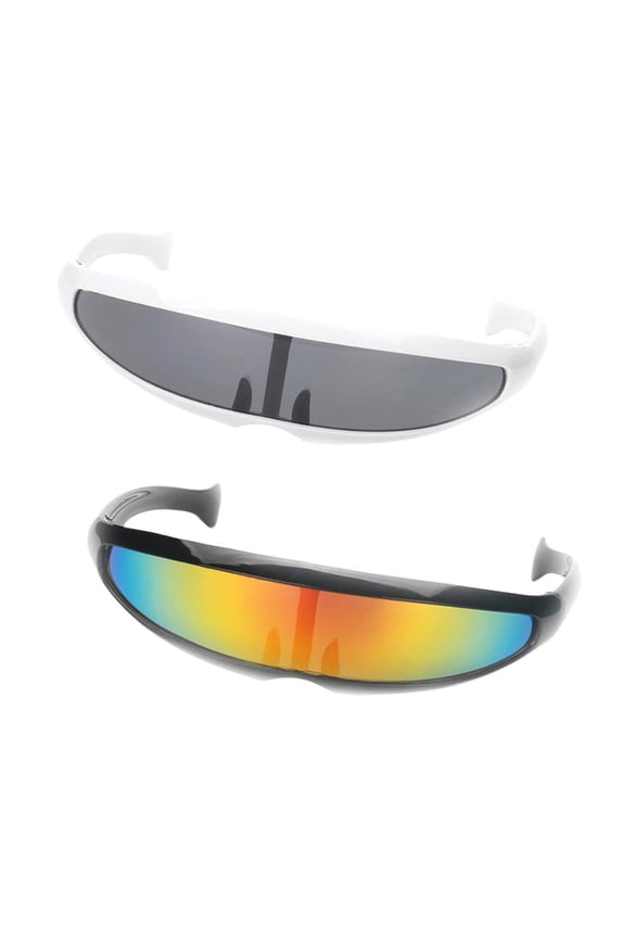 2x Futuristic Narrow Mirrored Visor Sunglasses Space Alien Sunglasses