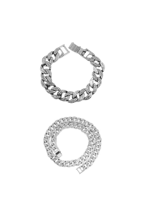 2x Luxury Long Heavy Rhinestone Cuban Chain with Rhinestone Party Supplies From