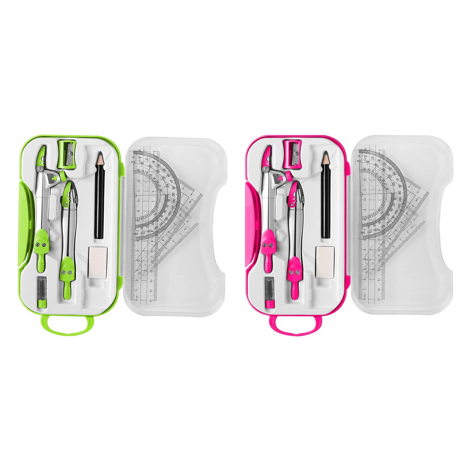 FVDPWYE 2x Math Geometry Kit Triangle Ruler Protractor Compass Set School Drawing