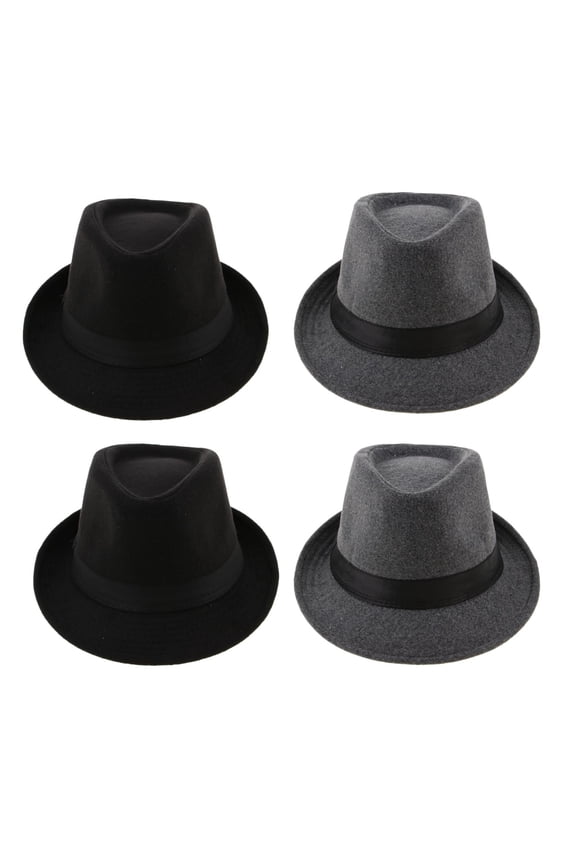 2x Men's Manhattan Structured Gangster Trilby Wool Felt Fedora Hat