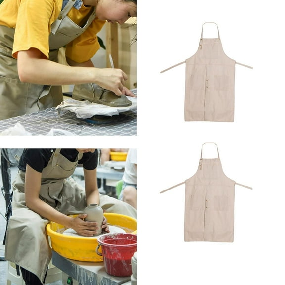 FVDPWYE 2x Pottery Canvas Apron with Pockets Adult Kitchen Cooking Apron Split Leg Full