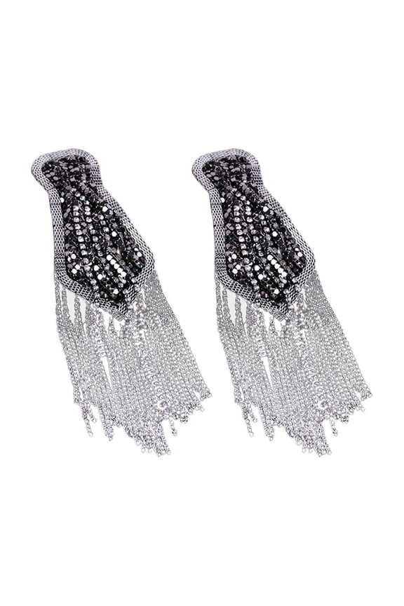 2x Tassel Link Chain Epaulet, Jewelry Punk Uniform Accessories Rhinestone Silver