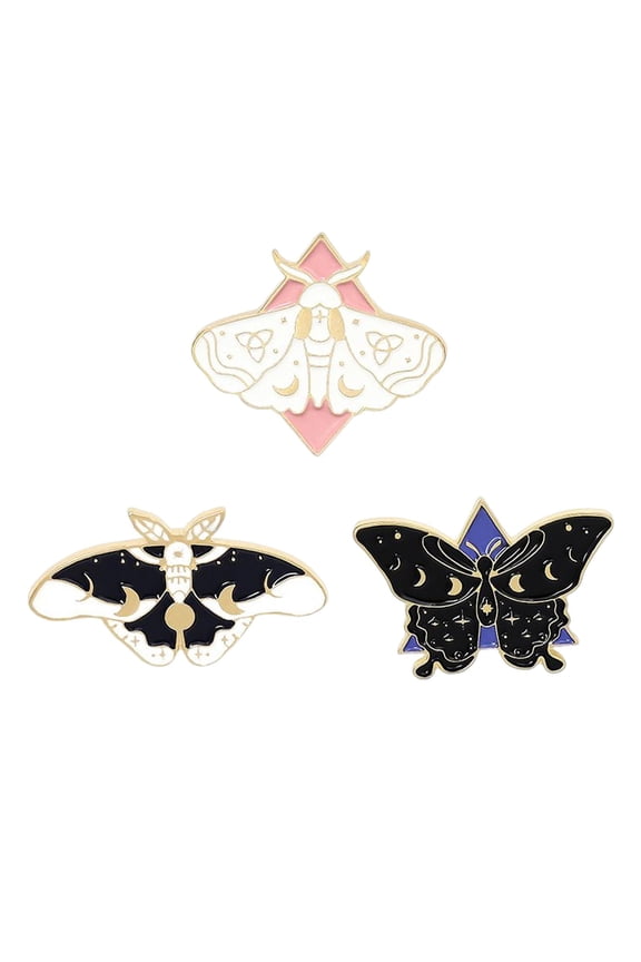3 Pieces Cartoon Butterfly Moth Enamel Pins Set Steampunk Brooches for Backpacks
