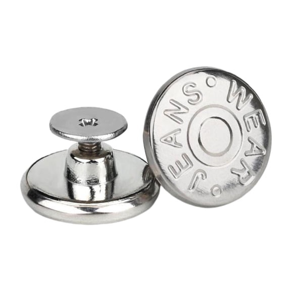 FVDPWYE 3 Set Jean Instant Buttons, 17mm No Sew Replacement Button Pins Detachable Pants Silver English