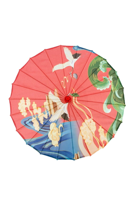 32" Classical Oiled Paper Umbrella, Bamboo Silk Umbrella Classical Dance Parasol Style E