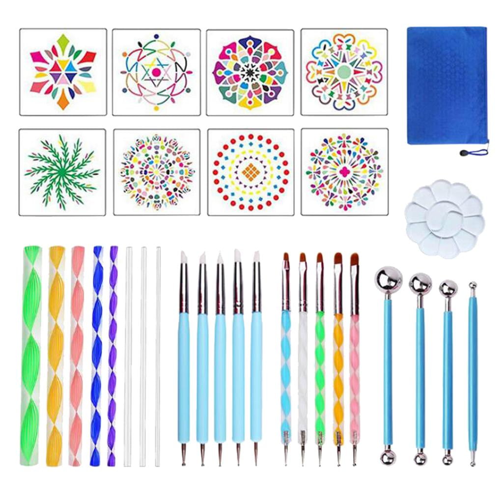 FVDPWYE 32PC Mandala Dotting Tools Set Pen Dotting Stencil Ball Stylus Painting Tray Bag