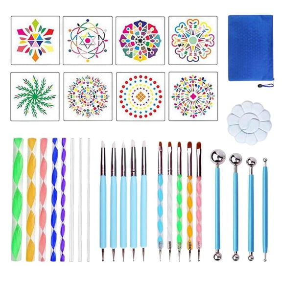 FVDPWYE 32PC Mandala Dotting Tools Set Pen Dotting Stencil Ball Stylus Painting Tray Bag