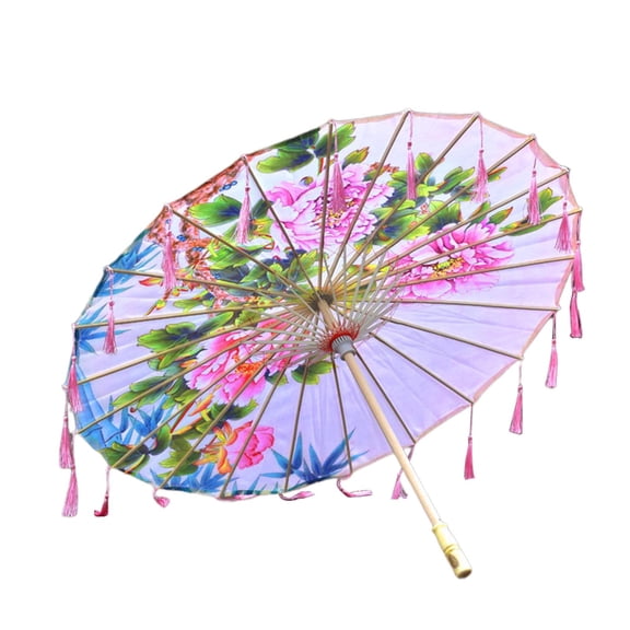 FVDPWYE 33'' Chinese Art Umbrella Wood Handle Traditional Cloth Umbrella Classical Dance Pink
