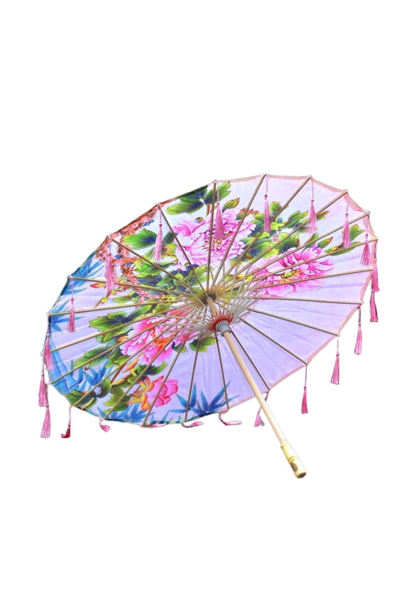 33'' Chinese Art Umbrella Wood Handle Traditional Cloth Umbrella Classical Dance Pink