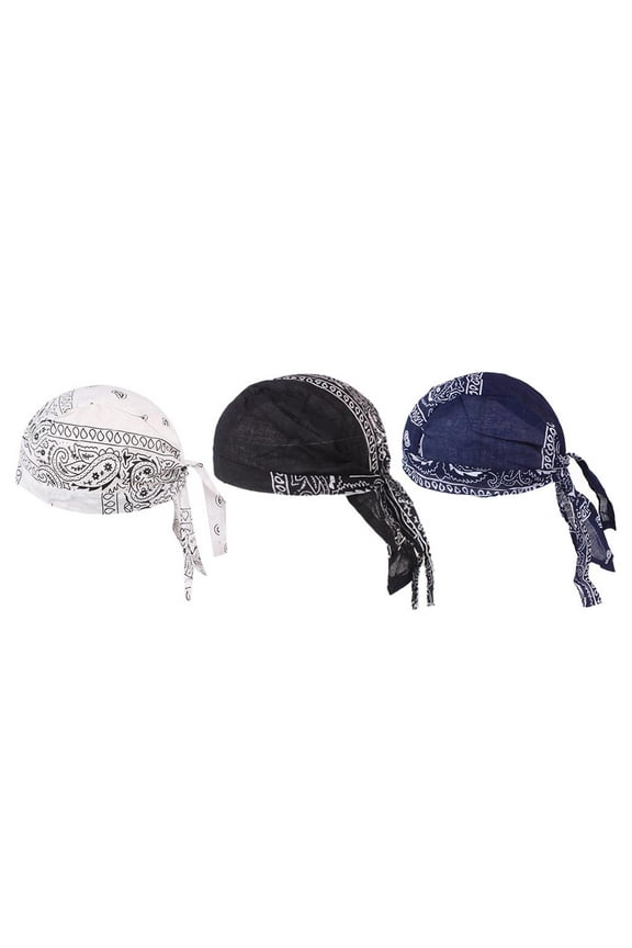 3pcs 100% Cotton Durag Women Men Du-Rag Chemo Hat Skull Cap Cycling Riding Hats