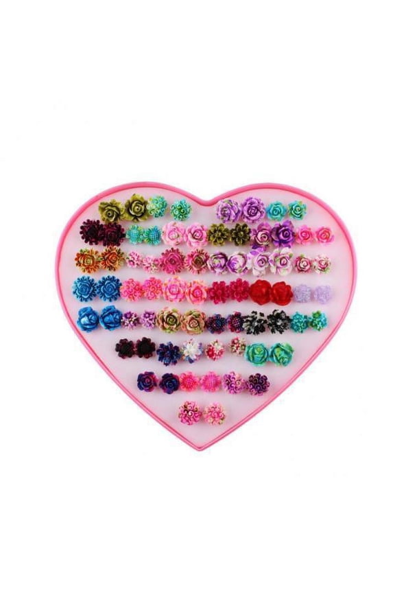 3x 36 Pairs Assorted Ear Studs Resin Rose Flower Earring Studs Set with Stainless Steel Post - Mixed Colors