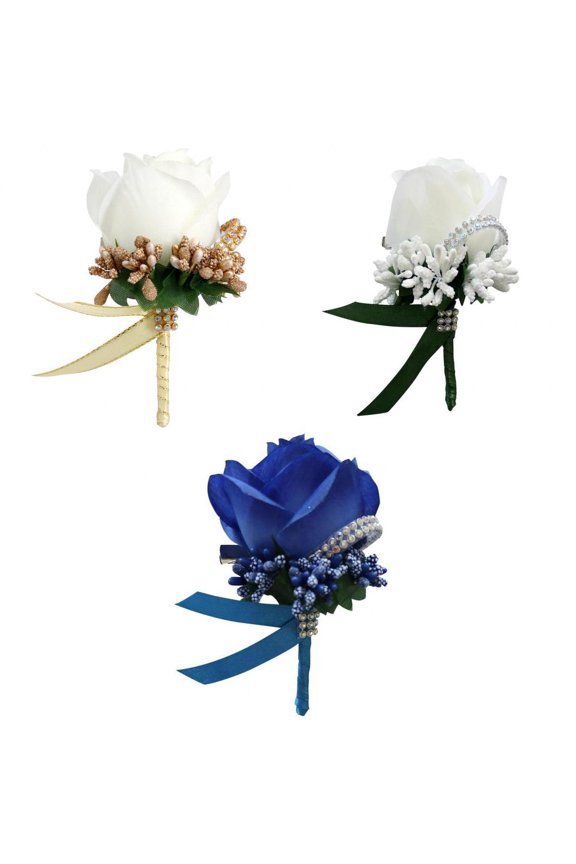 3x Stimulating Rose Flower Brooch, Pins for Wedding champagne+white+blue