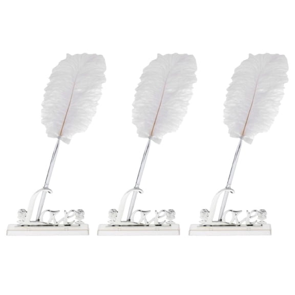 FVDPWYE 3xWedding White Feather Quill Guest Book Signing Pen with Silver Love Holder