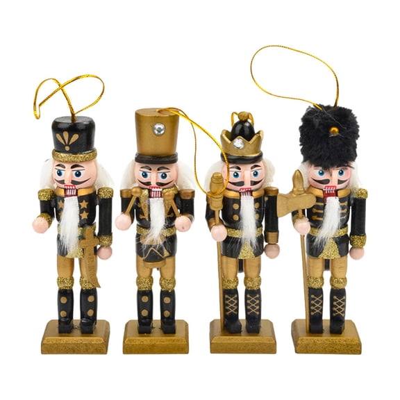 FVDPWYE 4 Pieces Nutcracker Figurine Nutcracker Figures Toy Desktop Crafts Statue Puppet Black and gold