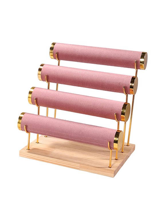 4 Tiers Bracelet Holder Anklet Tower Velvet Removable Bracelet Displays for Shop pink