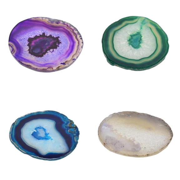 FVDPWYE 4x Natural Agate Quartz Crystal Slice Coaster Home Ornament 80-100mm Mixed 2